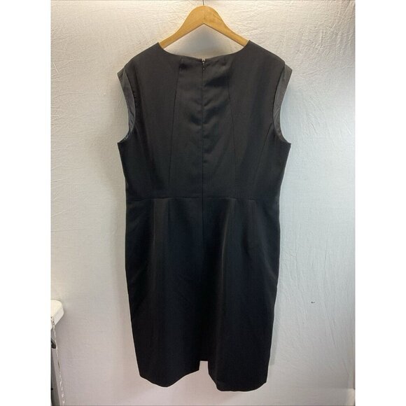 Lafayette 148 New York leather trim Short cap Sleeve Shift Dress Black‎ Size 16 - Picture 2 of 12